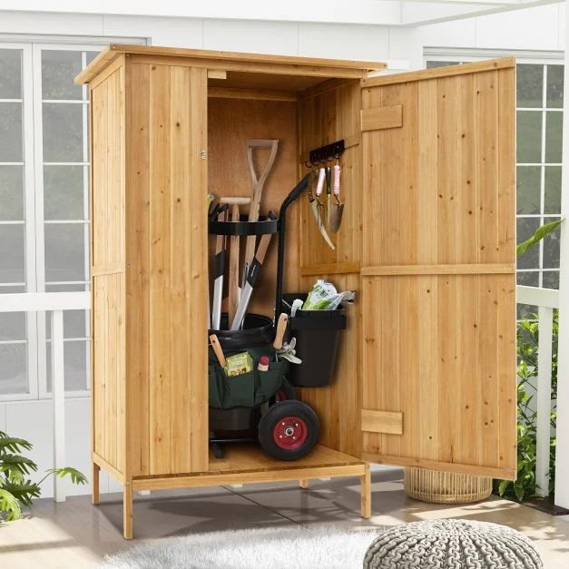 ProTect Timber Outdoor Garden  Storage Cabinet with Asphalt Roof and 3 Shelves - Image 3