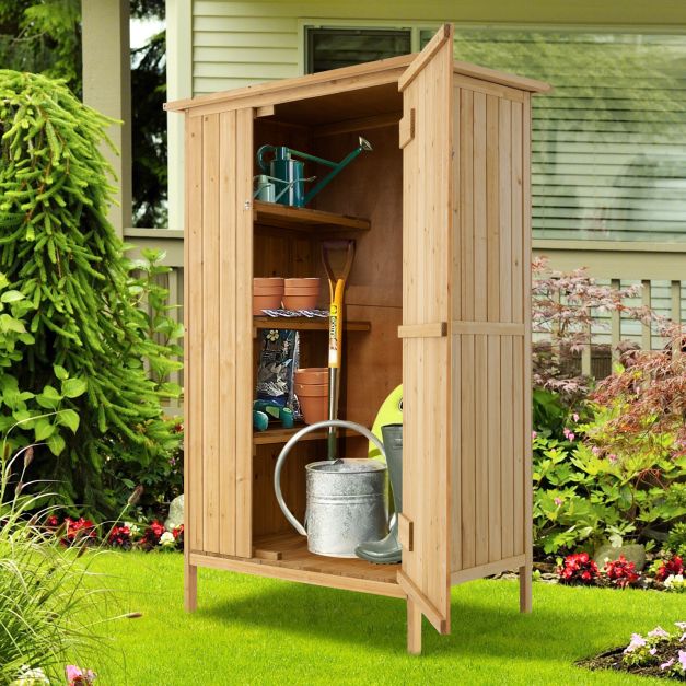 ProTect Timber Outdoor Garden  Storage Cabinet with Asphalt Roof and 3 Shelves - Image 4
