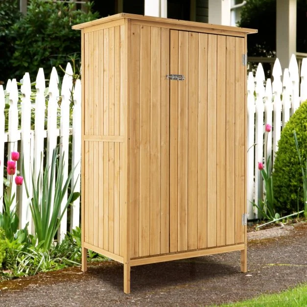 ProTect Timber Outdoor Garden  Storage Cabinet with Asphalt Roof and 3 Shelves - Image 6