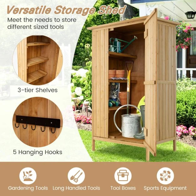 ProTect Timber Outdoor Garden  Storage Cabinet with Asphalt Roof and 3 Shelves - Image 8