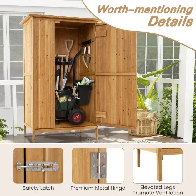 ProTect Timber Outdoor Garden  Storage Cabinet with Asphalt Roof and 3 Shelves - Image 10
