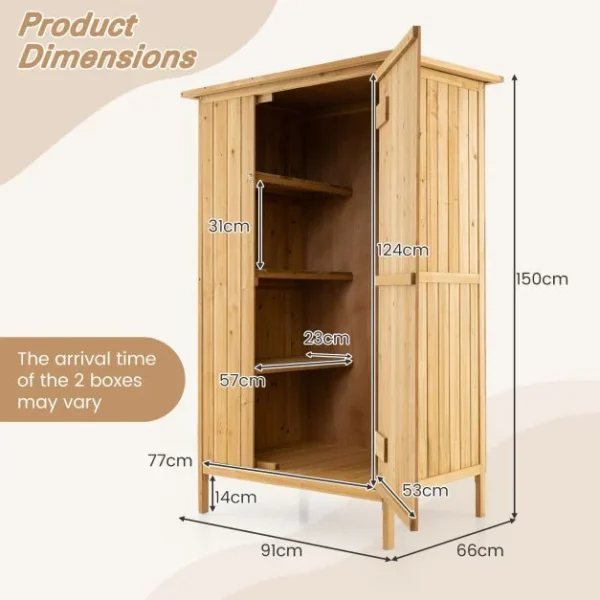 ProTect Timber Outdoor Garden  Storage Cabinet with Asphalt Roof and 3 Shelves - Image 2