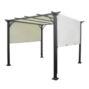 Living and Home 10x10 Metal Aluminium Pergola with Retractable Canopy - Black and Beige