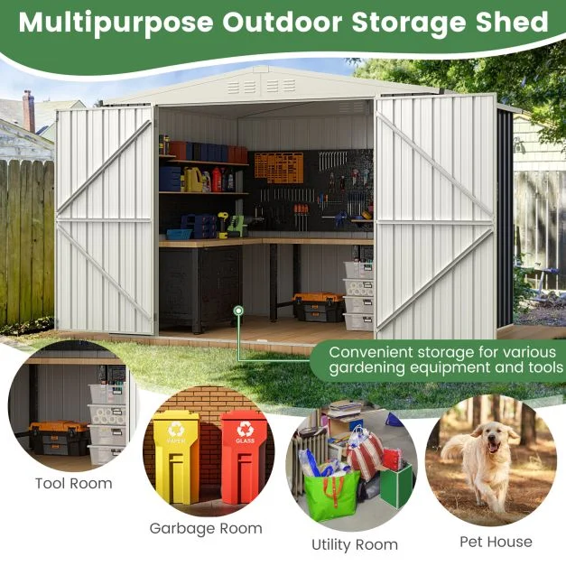 Pro-Tect 8'x6' Double Hinged Metal Apex Shed with Screw Kit -  Grey - Image 11