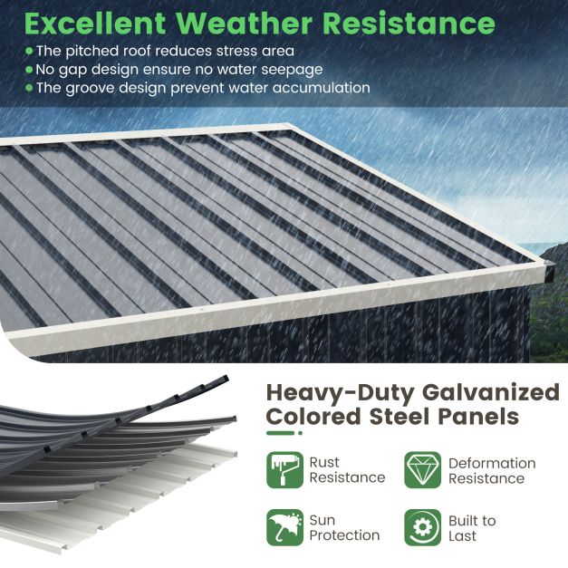 Pro-Tect 8'x6' Double Hinged Metal Apex Shed with Screw Kit -  Grey - Image 8