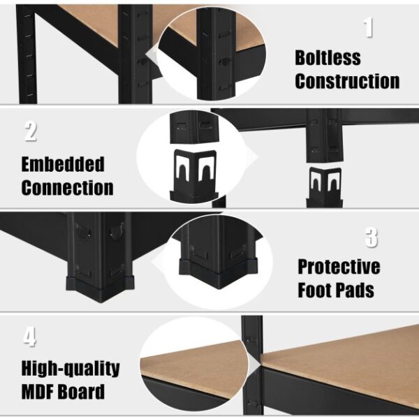 Pro-Tect Tall 5 Tier Galvanised Steel Storage Shelving Unit (TL33815BK) - Black - Image 7