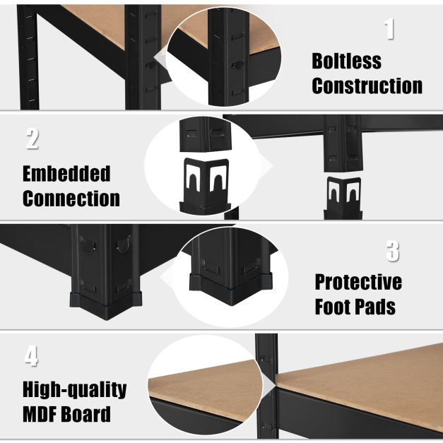 Pro-Tect Tall 5 Tier Galvanised Steel Storage Shelving Unit (TL33815BK) - Black - Image 7