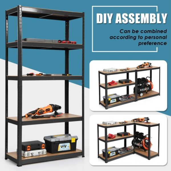 Pro-Tect Tall 5 Tier Galvanised Steel Storage Shelving Unit (TL33815BK) - Black - Image 5