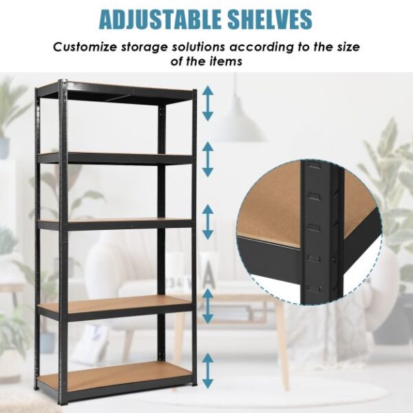 Pro-Tect Tall 5 Tier Galvanised Steel Storage Shelving Unit (TL33815BK) - Black - Image 6