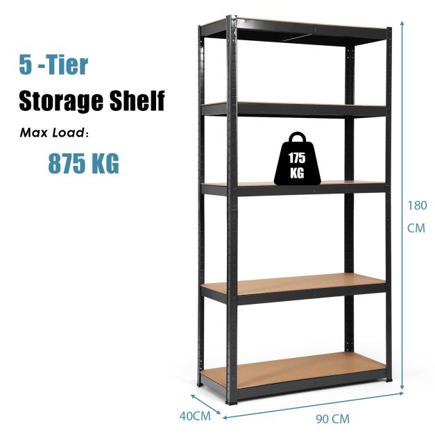 Pro-Tect Tall 5 Tier Galvanised Steel Storage Shelving Unit (TL33815BK) - Black - Image 2