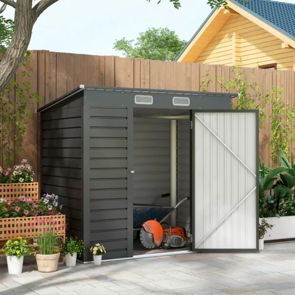 Outsunny 6ft x 4ft Metal Pent Garden Shed- Grey - Image 4