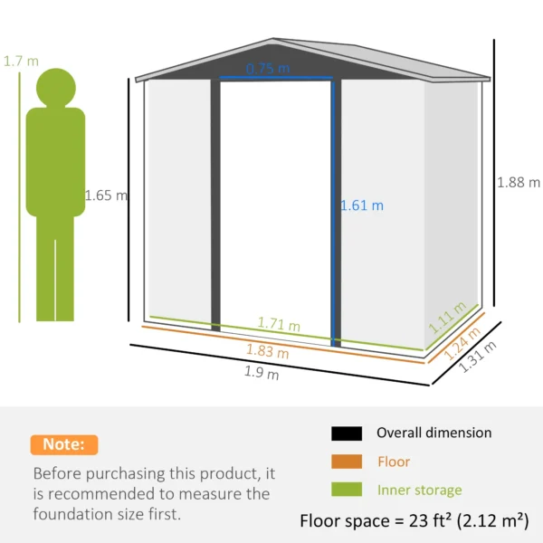 Outsunny 6ft x 4ft Metal Apex Garden Shed - Oak Brown - Image 4