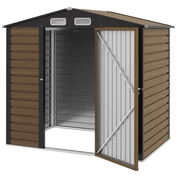 Outsunny 6ft x 4ft Metal Apex Garden Shed - Oak Brown