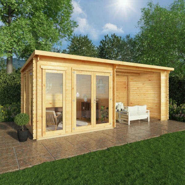 Mercia 20'x11' Studio Pent Log Cabin with Patio Area - 44mm - Image 6