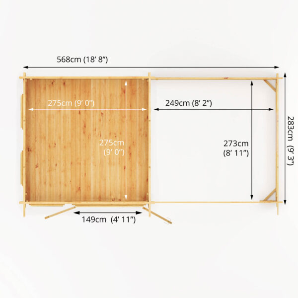 Mercia 20'x11' Studio Pent Log Cabin with Patio Area - 44mm - Image 9