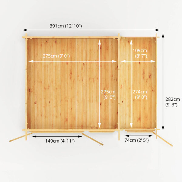 Mercia 14'x11' Elite Pent Log Cabin with Side Shed - 28mm - Image 3