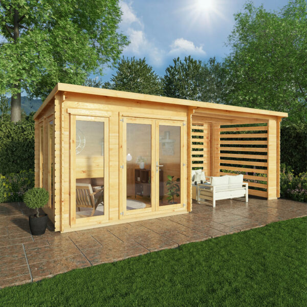 Mercia 20'x11' Studio Pent Log Cabin with with Slatted Area ? 34mm - Image 6