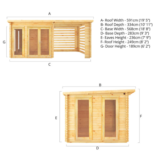 Mercia 20'x11' Studio Pent Log Cabin with with Slatted Area ? 34mm - Image 3