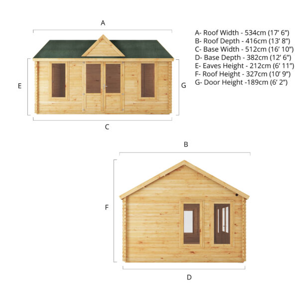 Mercia 18'x14' Clock Tower Log Cabin - 44mm - Image 2