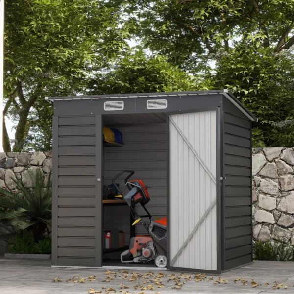 Outsunny 6ft x 4ft Metal Pent Garden Shed- Grey - Image 11