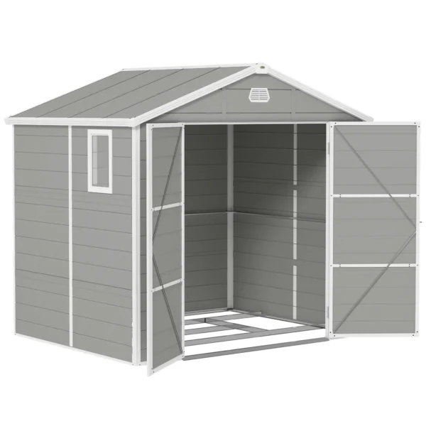 Outsunny 8x6 Plastic Apex Garden Storage Shed with Foundation Grid - Light Grey - Image 8