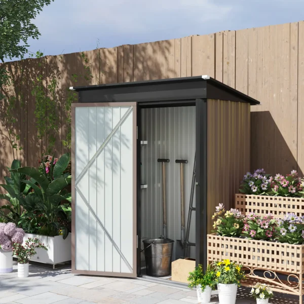 Outsunny 5ft x 3ft Metal Garden Storage Shed -Metallic Brown - Image 8