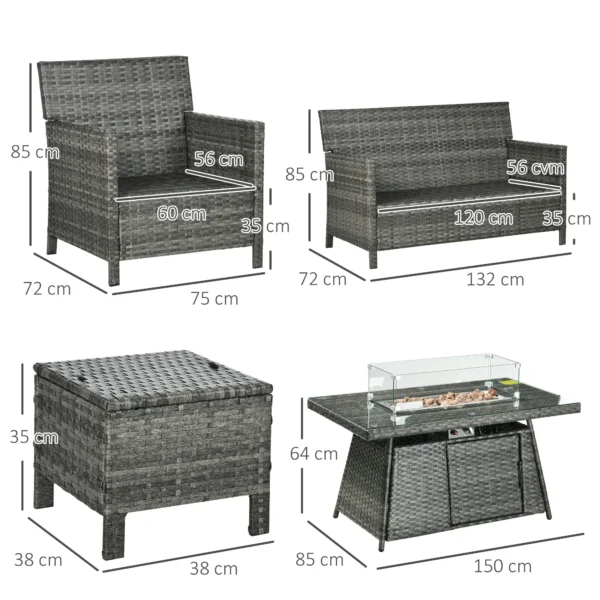 Outsunny 6 Seater Rattan Garden Furniture Set - Mixed Grey - Image 10