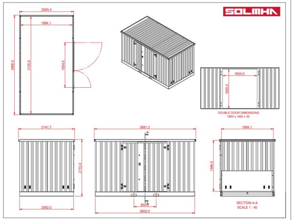 Solhma 12'x7' KDC+ Heavy Duty Metal Chemical Storage Container - Galvanised/Yellow - Image 9