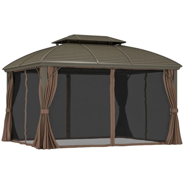 Outsunny 10x12 Hardtop Gazebo Double Roof Canopy - Coffee - Image 2