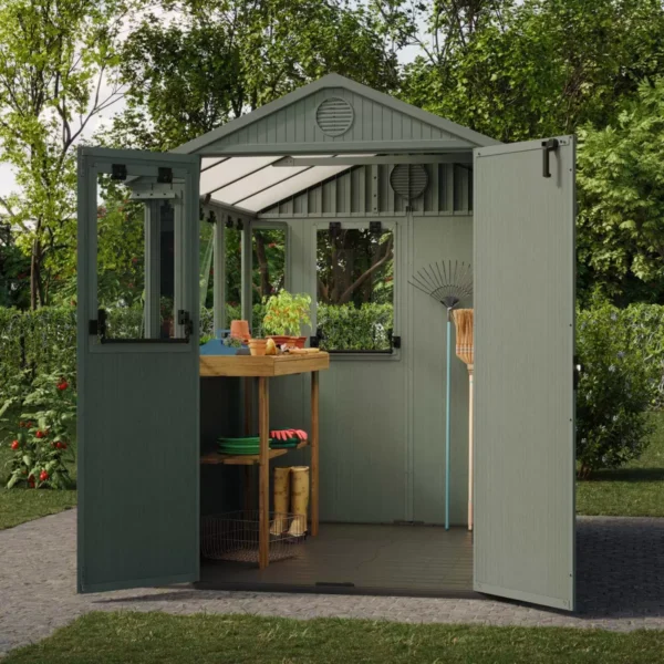 Keter 6'x8' Plastic Potting Garden Shed - Green - Image 3