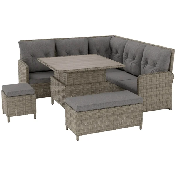 Outsunny  6 Piece Conversation Corner Outdoor PE Rattan Garden Furniture Set - Light Grey - Image 2