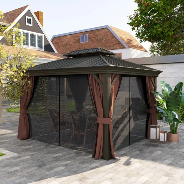 OutSunny 12x10 Aluminium Hardtop Gazebo -  Dark Brown