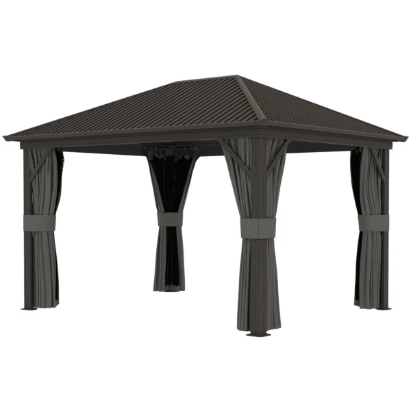 Outsunny 10x12 Hardtop Metal Gazebo with Curtains - Dark Grey - Image 3