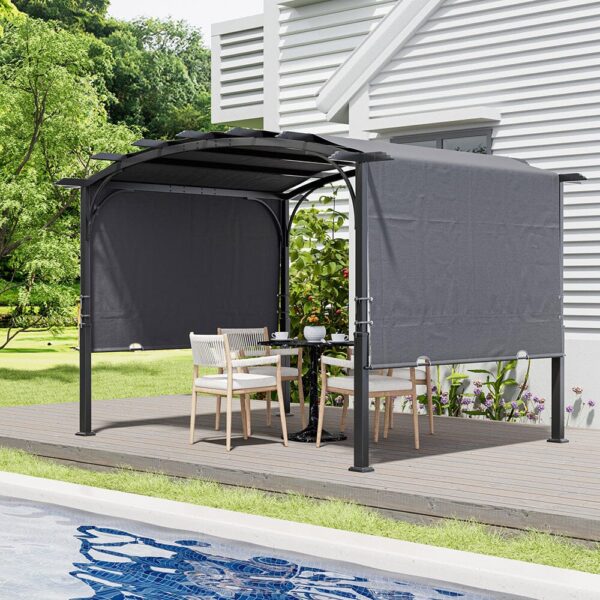 Living and Home 12x9 Metal Curved Outdoor Pergola- Dark Grey