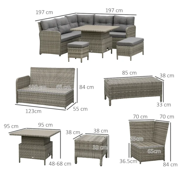 Outsunny  6 Piece Conversation Corner Outdoor PE Rattan Garden Furniture Set - Grey - Image 10