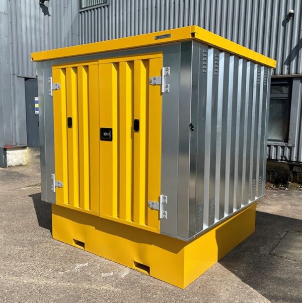 Solhma 6'x6' KDC+ IBC Heavy Duty Metal Chemical Storage Container - Galvanised/Yellow