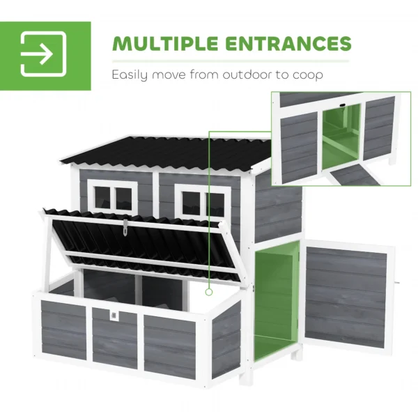 Outsunny PawHut Wooden Chicken Coop with Nesting Box - Light Grey - Image 2