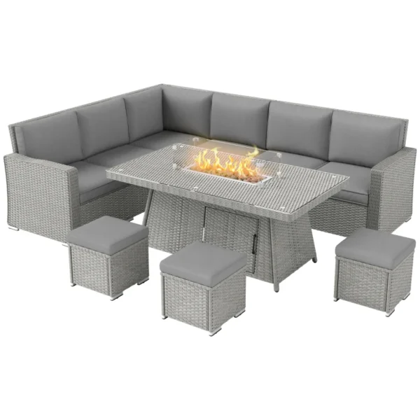 Outsunny 7 Piece PE Rattan Garden Furniture Set - Grey - Image 11