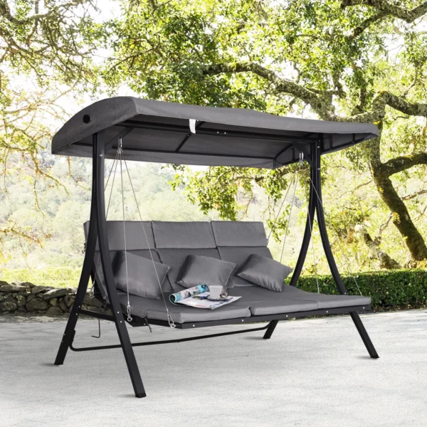 Outsunny Metal 3 Seater Garden Swing Seat Lounger - Grey - Image 4