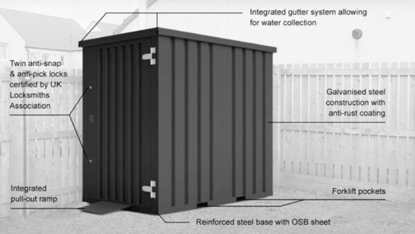 Solhma 5'x7' KDC+ Heavy Duty Metal Garden Motorbike Storage Container - Anthracite Grey - Image 3