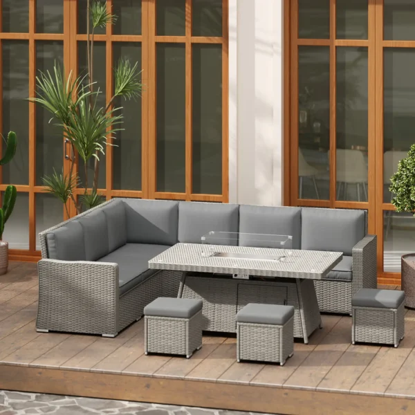 Outsunny 7 Piece PE Rattan Garden Furniture Set - Grey