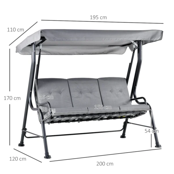 Outsunny Metal 3 Seater Porch Swing Chair Bench - Grey - Image 4