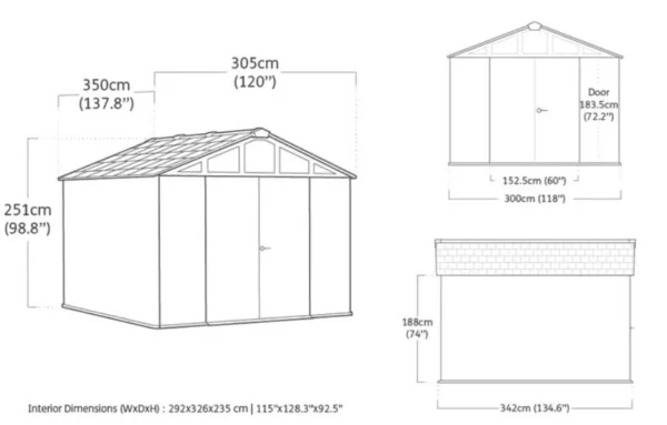 Keter 10'x11.5' Stronghold Heavy Duty Plastic Shed - Grey - Image 12