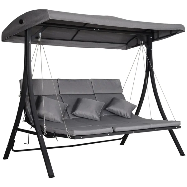 Outsunny Metal 3 Seater Garden Swing Seat Lounger - Grey - Image 5