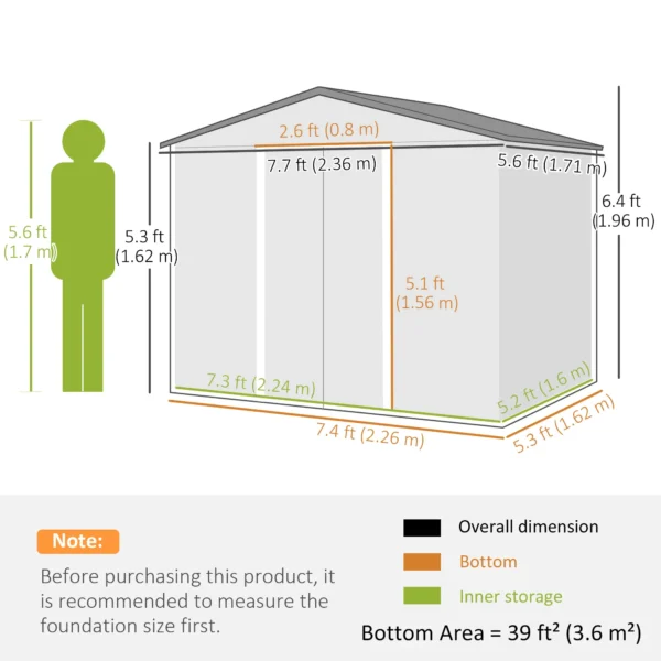 Outsunny 8ft x 6ft Metal Garden Shed -  Wood Effect - Image 5