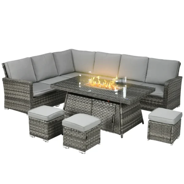 Outsunny 7 Piece PE Rattan Garden Furniture Set - Mixed Grey - Image 3