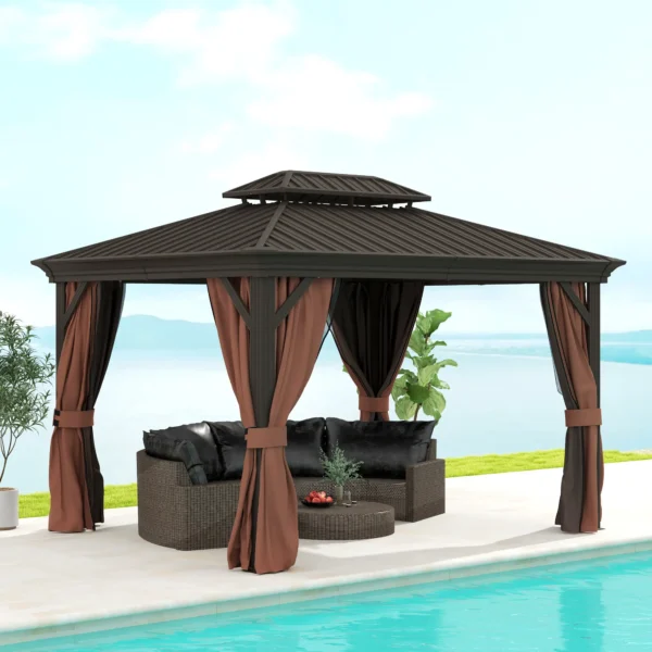 OutSunny 12x10 Aluminium Hardtop Gazebo -  Dark Brown - Image 8