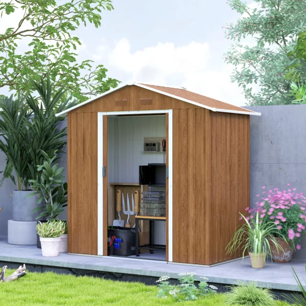 Outsunny 6.5ft x 3.5ft Metal Garden Shed - Wood Effect - Image 3