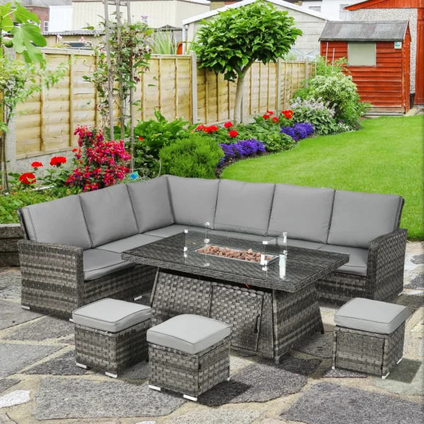 Outsunny 7 Piece PE Rattan Garden Furniture Set - Mixed Grey