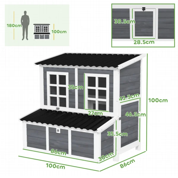 Outsunny PawHut Wooden Chicken Coop with Nesting Box - Light Grey - Image 3